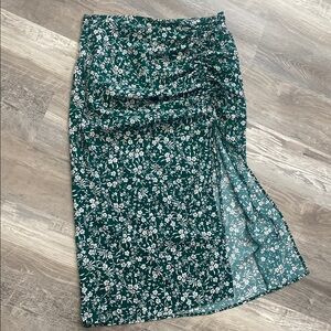 SHEIN Green and White Ruched Wrap Midi Skirt
